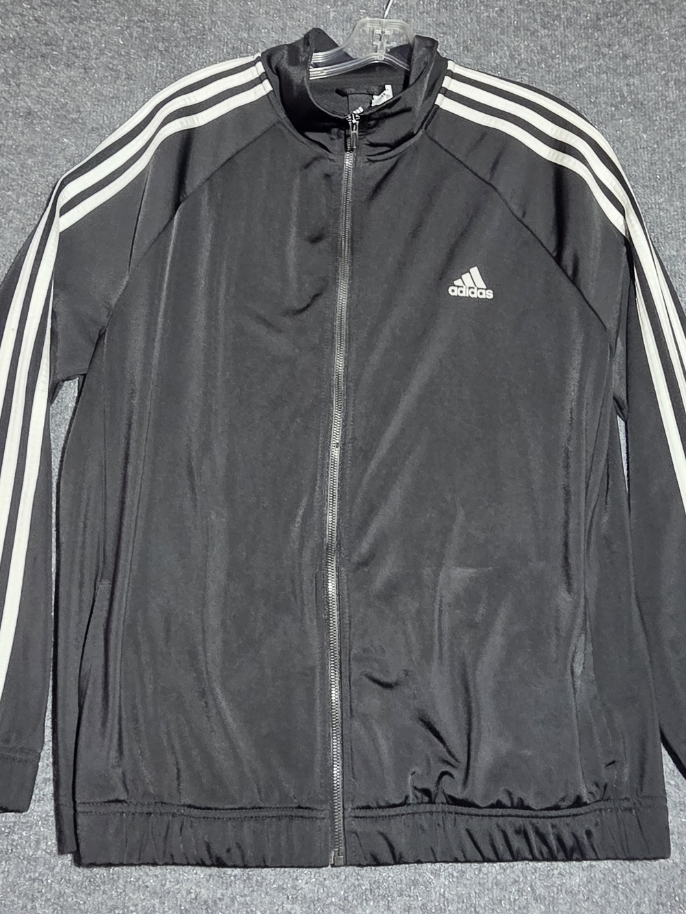 adidas Essentials Mens 2XL Black Track Jacket Full Zip 3-Stripe Windbreaker XXL